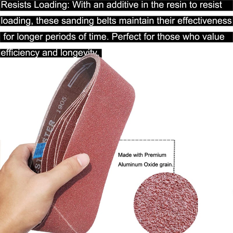 Tonmp 15 PCS 3" x 21" Premium Sander Belts - 5 Each of 40 80 120 Grit Aluminum Oxide Sanding Belts For Belt sander (3x21 inch) - Image 4